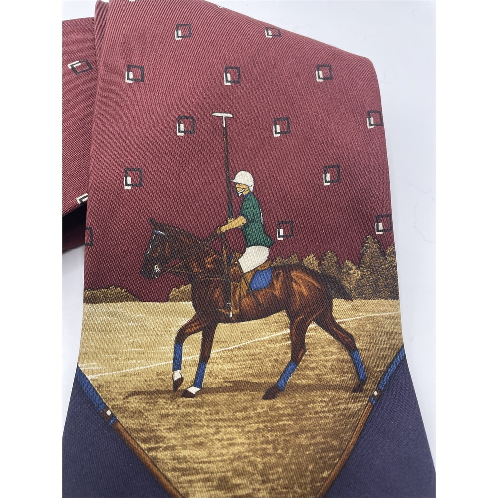 Vintage Polo Ralph Lauren Horseback Jockey Polo Burgundy Neck Tie - Picture 2 of 5